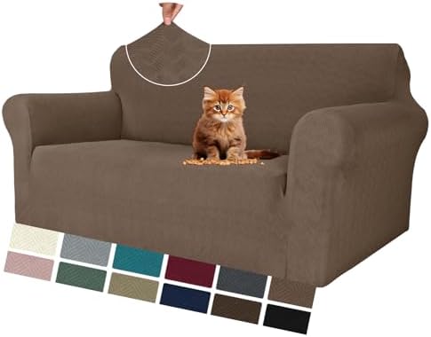 MAXIJIN Loveseat Cover Sofa Covers (55"-69"), 1-Piece Stretch Couch Covers for 2 Cushion Couch Love Seat Slipcover with Elastic Bottom for Kids,Dog (Loveseat, Diamond Pattern Brown) by MAXIJIN
