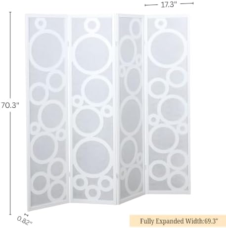 Roundhill Furniture Arvada 4-Panel Wood Room Divider with Circle Pattern, White - Image 5