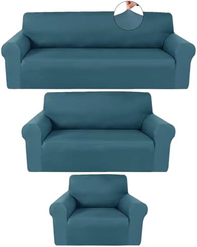 Peryiter 3 Pcs Couch and Loveseat Sofa Covers,Peacock Blue,Milk Silk by Peryiter