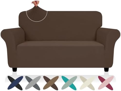 ZNSAYOTX Super Stretch Loveseat Covers (57"-70"), New Striped Love Seat Slipcover, Dogs Pet Friendly Anti-Slip Couch Protector Spandex Durable 2 Seater Fabric Sofa Cover (Coffee, Loveseat) by ZNSAYOTX