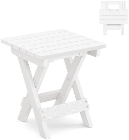 LUE BONA Small Outdoor Folding Side Table HDPS 14 Inch Height, White by LUEBONA