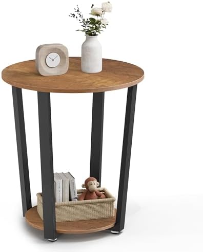 VASAGLE Round Side End Table, 2-Tier Accent Nightstand with Storage Shelf by Unknown
