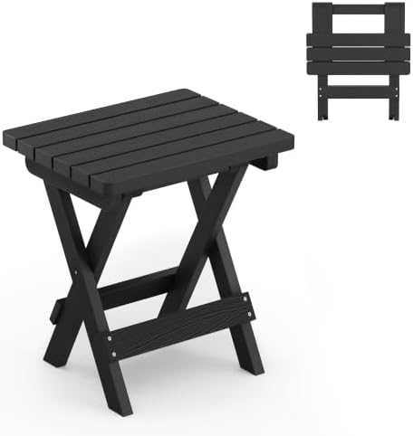 LUE BONA 16.5 Inch Outdoor Folding Side Table, HDPS Small Side Table, Black by LUEBONA