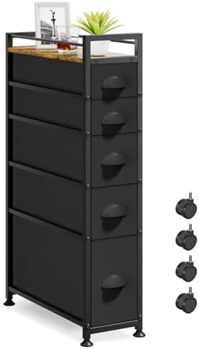 LASZOLA Narrow Cabinet Slim Storage Cart for Bathroom Small Space, Black by LASZOLA