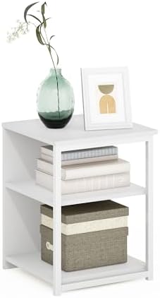 Furinno Camnus Modern Living End Sofa Side Table/Nightstand with Metal Frame Support, Solid White/White by Furinno-FitsYourSpaceFitsYourBudget