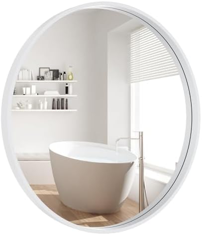 WallBeyond Round Wood Mirror 24 inch Circle Wall Mirror for Bathroom Round Wall Mirror for Wall Decor, Vanity, Entryway Living Room (White) by WallBeyond