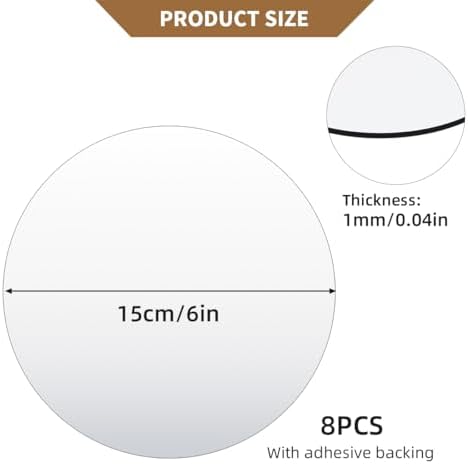 8 Pack Acrylic Round Mirrors, 6 inch Circle Mirror Tiles Self Adhesive Mirror Stickers for Wall Home Living Room Bedroom Decor, Small Mirrors for Crafts (Thickness 1 mm) (6 inch/15cm) - Image 3