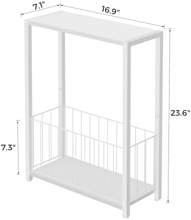Homleke Narrow Side Tables Set of 2 with Magazine Holder, Skinny End Tables - Image 3