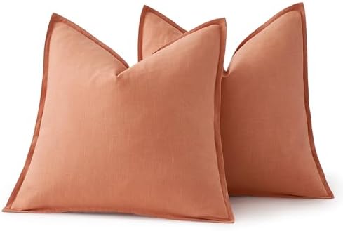 MIULEE Decorative Linen Euro Sham Pillow Covers 24x24 Coral - Image 6
