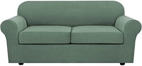 H.VERSAILTEX 3 Piece Stretch Sofa Covers for 2 Cushion Sofa Couch Covers for Living Room Sofa Slipcovers (Base Cover Plus 2 Seat Cushion Covers) Thicker Jacquard Fabric(Large Sofa, Loden Frost) by HVERSAILTEX