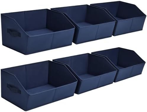 Homsorout Clothes Organizers and Storage - Fabric Storage Bins with Handles, Storage Baskets for Organizing, Trapezoid Storage Cubes for Blankets, Towels, Office, 6 Pack, Navy Blue by Homsorout