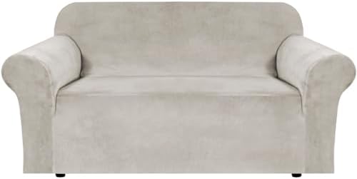 H.VERSAILTEX Stretch Velvet Loveseat Covers for 2 Cushion Couch Covers for Living Room Sofa Covers Slipcovers with Non Slip Straps Bottom, Ultra Thick Comfy Velour (Width 58"-72", Oatmeal) by HVERSAILTEX