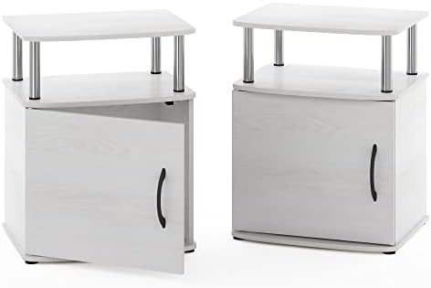 Furinno Jaya 2-Tier Side Table Set of 2, with Door Cabinet, White Oak - Image 6