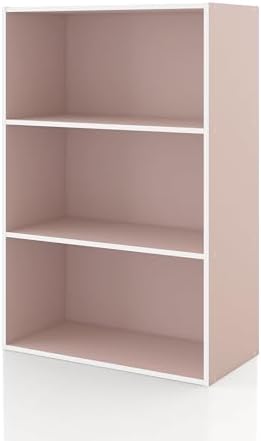Homes: Inside + Out Apexa 3-Tier Cube Storage Organizer Shelves, Stackable Wood Bookcase Fits Cubby Bins for Organization, Dorm Teen Room Decor & Home Office, Light Pink by HOMESInsideOut