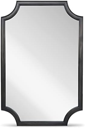 WallBeyond 24" x 36" Full Scalloped Corners Arch Rectangle Wall Mirror with Wood Frame for Entryway, Living Room or Bedroom Home Decor - Light Woodgrain [24" x 36" Black] - Image 3