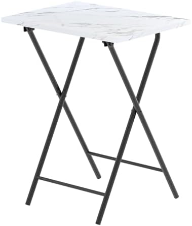 Folding TV Tray Table, Portable Foldable TV Dinner Tray on couch, Space-Saving Snack Serving Sofa Side Table, Easy to Fold Stable TV Trays for Living Room, Bedroom, Small Spaces (White Marble + Black) by Adompacat