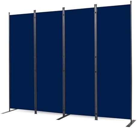 Room Divider, 4 Panel Folding Privacy Screens with Wider Feet, Navy Blue by CHOSENM