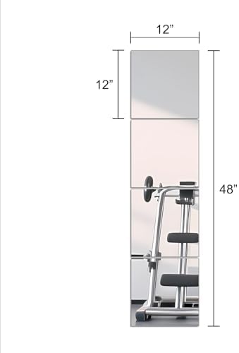 Glass Full Length Wall Mirror Tiles, 12" x 12" x 4PCS Home Gym Mirror - Image 3