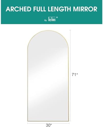 Full Length Mirror, 71''x30'' Floor Mirror with Stand, Arched Wall Mounted Mirror, Large Full Body Mirror with Aluminum Frame Hanging or Leaning for Bedroom, Living Room, Cloakroom (Gold) - Image 3