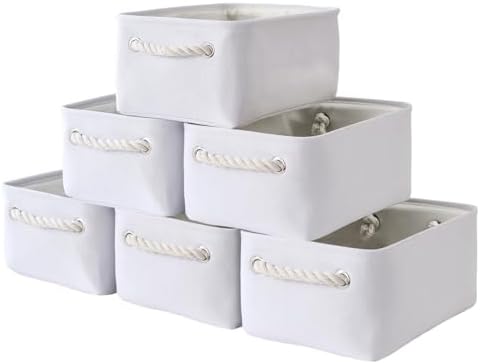 TheWarmHome Storage Basket for Organizing - Small 6 Pack 11.8x7.8x5.2 inch Gifts for Empty with Rope, Fabric Storage Cubes for Decorative Cloth Dog Livehome (White) by TheWarmHome