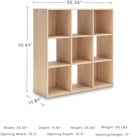 Signature Design by Ashley Piperton 9 Cube Storage Organizer Bookshelf, Tan - Image 3