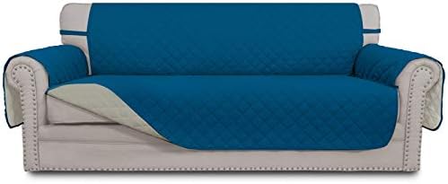 Easy-Going Reversible Couch Cover, 4 Seater Sofa, Peacockblue/Beige by Easy-Going