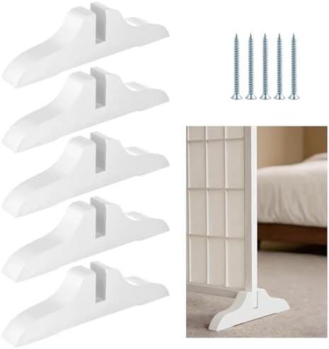 5 Pcs Folding Room Divider Stands, Wooden Privacy Screen Holders, Office Partition Support Bases with Slots, Includes Nails for Easy Assembly, Ideal for Home, Office (White) - Image 2
