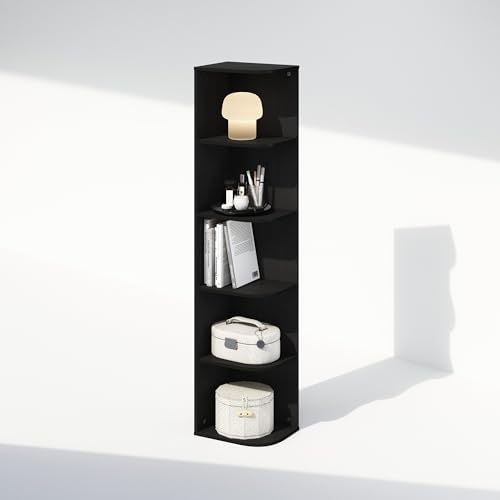 Furinno Reed Corner Shelf, 5-Tier Corner Bookshelf, Book Shelf, Corner Shelves, Storage Rack, for Organization and Storage, Home Office, Living Room, Blackwood - Image 5