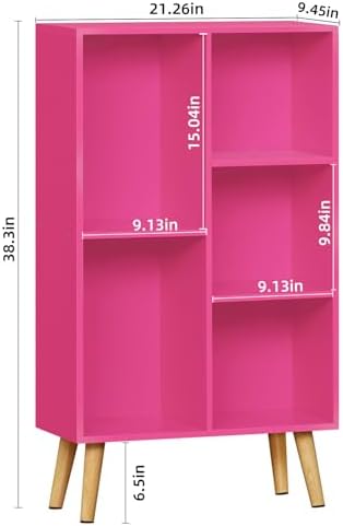 LEYAOYAO 5 Cube Bookshelf, Mid-Century Modern Book Shelf with Legs, Pink - Image 3