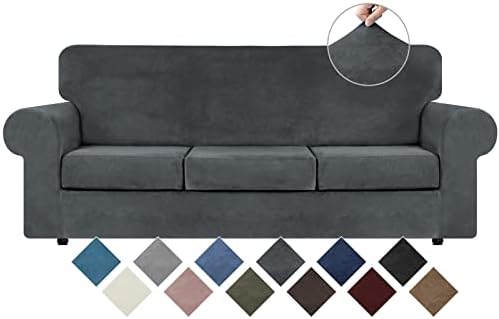 WEERRW 4 Pieces Couch Cover for Sofa Velvet Sofa Covers Washable, Dark Grey by WEERRW