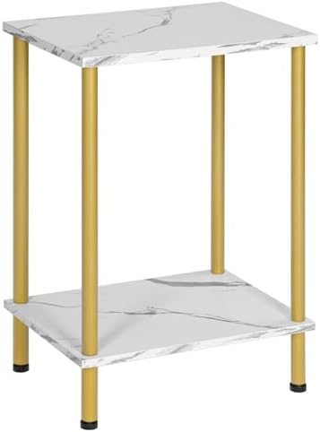 HOOBRO End Table, Small Side Table, Nightstand with 2-Layer Storage Shelves, Sofa Table for Small Spaces, Living Room, Bedroom, Stable Frame, Easy Assembly, Gold and Marble DM09BZ01 by HOOBRO