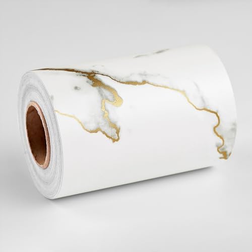 Wallercity White/Gold Marble Border Contact Paper for Glass Window Door Wall Decor Peel and Stick Wallpaper Borders for Kitchen Bathroom Mirror Frame Trim 3.94''x197'' Vinyl Marble Border Stickers by Wallercity