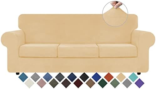 WEERRW 4 Pieces Couch Cover for Sofa Velvet Sofa Covers Washable, Champagne by WEERRW