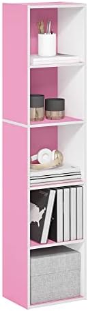 Furinno PASIR Book Shelf, 5-Tier Modern Bookshelf, Open Shelves Bookcase 9 x 12 x 52, Easy Assembly, for Living Room, Bedroom, Home Office, Pink/White by Furinno-FitsYourSpaceFitsYourBudget