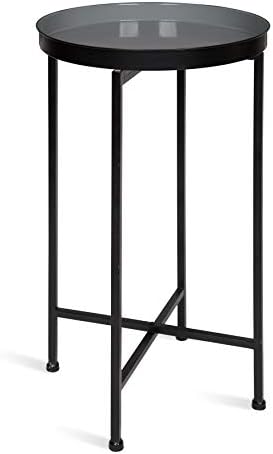 Kate and Laurel Celia Round Foldable Tray Accent Table, 14" x 14" x 25.75", Gray and Black, Modern Minimalist Design and Magnetic Tabletop by KateandLaurel