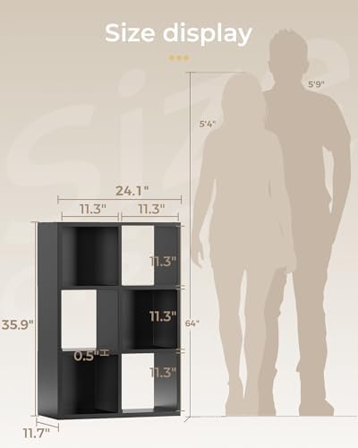 GTPLAYER 6-Cube Storage Organizer, Fits 11" Bins, Vertical or Horizontal Use, Opening Bookshelf, Partial Back Panels, Design Bookcase, for Closet, Bedroom, Home Office, Black - Image 2