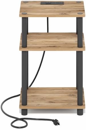 Furinno Just 3-Tier Night Stand with Charging Station, Brown Oak - Image 7
