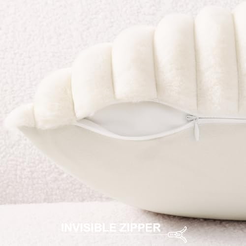 Pallene Faux Fur Decorative Throw Pillow Covers 24x24 Set of 2, Cream White - Image 3
