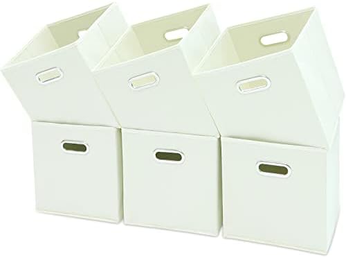Black Fabric Cubby Storage Bins,13x13x13 Inches,Cube Organizer Bin Foldable Storage Boxes with Dual Handles Fabric Organizer Box and collapsible Storages basket,Set of 6,Creamy-White by Yunkeeper