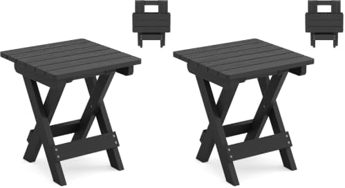 LUE BONA Small Outdoor Folding Side Table, HDPS Outside End Table for Patio, Porch, Deck, Pool, 14 Inch Height, Black (Pack of 2) by LUEBONA