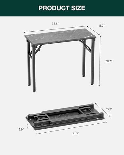Frylr Small Folding Computer Desk – Portable 35.8 Inch Foldable Laptop Table, Collapsible and Compact for Easy Storage and Fast Setup, Lightweight for Small Spaces, Craft and Study Use, Marble Greige - Image 2