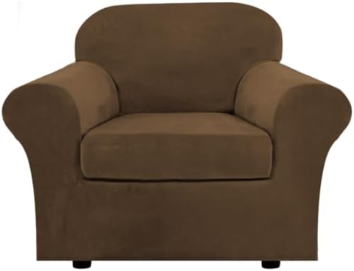 H.VERSAILTEX Rich Velvet Stretch 2 Piece Cover Chair Slipcover Sofa Cover Furniture Protector Couch Soft with Elastic Bottom Chair Couch Cover Width Up to 49 Inch (Chair, Bronze Brown) by HVERSAILTEX