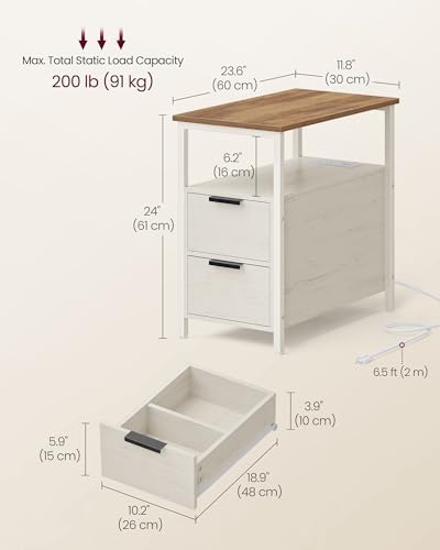 VASAGLE Side End Table with Charging Station, Slim Nightstand with Storage - Image 3
