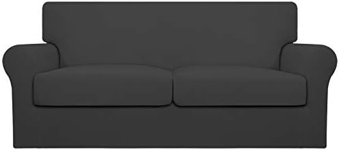 Easy-Going Oversized 3 Pieces Stretch Fleece Soft Loveseat Sofa Couch Cover for Pets - Washable Sofa Slipcover for 2 Separate Cushion Couch - Elastic Furniture Protector for Dogs, Kids, Dark Gray by Easy-Going
