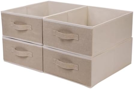 Clothings Collapsible Storage Bins, Foldable Organizers and Storage Baskets Cube Storage Bin for Bedroom Living Room (4 Pack, Beige, 15.4x11.4x5.5inch) by BOMKEE