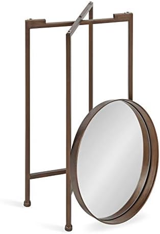 Kate and Laurel Celia Round Metal Foldable Accent Table with Mirror Tray Top, Bronze - Image 6