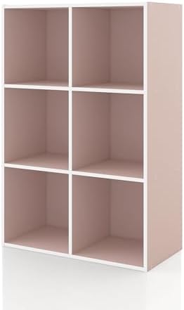 Homes: Inside + Out Apexa 6-Cube Storage Organizer Shelves, Stackable Wood Bookcase Fits Cubby Bins for Organization, Dorm Teen Room Decor & Home Office, Light Pink by HOMESInsideOut