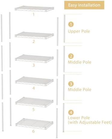 SINGAYE 6 Shelves Storage Shelf Wire Shelving Unit Metal Adjustable Wheels - Image 3