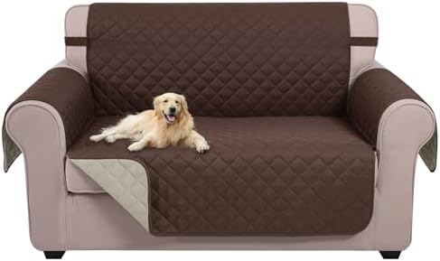 U-NICE HOME Loveseat Sofa Cover for 2 Cushion Couch, Coffee/Beige by U-NICEHOME