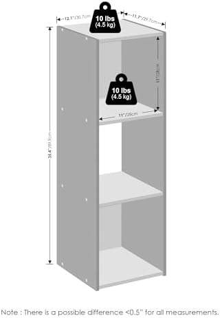 Furinno PELLI Book Shelf, 3-Cube Bookshelf, Cube Storage Organizer Bookcase, 11.7 x 12.1 x 35.4, for Living Room, Bedroom, Home Office, White - Image 3